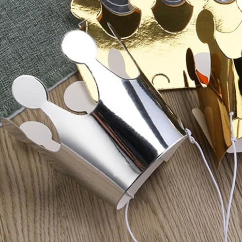 LOGOFUN 20pcs Silver Glitter Paper Crowns Birthday Headband