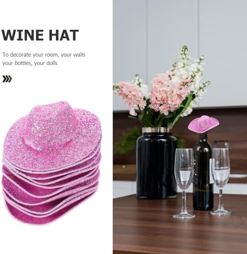 LUOZZY 60PCS Mini Cowgirl Hat Glitter Pink Western Hat for Dollhouse