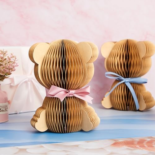 Yeaqee 2 Pcs 3D Bear Honeycomb Centerpieces with Magnetic Closure