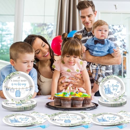 96Pcs Greenery Baby Shower Plates Napkins Party Set