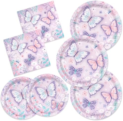 150pcs Butterfly Themed Plates Napkins Tableware Set for 50 Guests