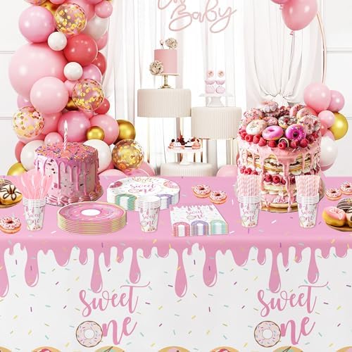 Xigejob Donut Themed Birthday Plates Napkins Set