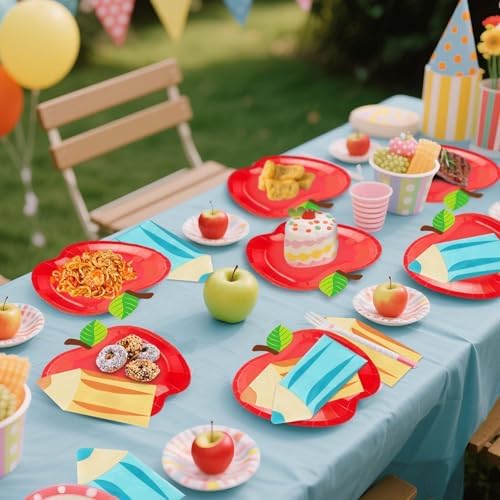 OumuaMua 100Pcs Back to School Apple Plates and Pencil Napkins Set