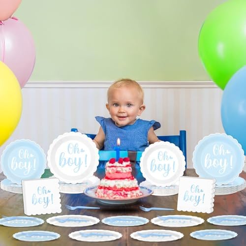 Oh Boy Baby Shower Decorations Blue Foil Plates Napkins Set