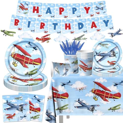 142pcs Airplane Themed Birthday Party Decorations