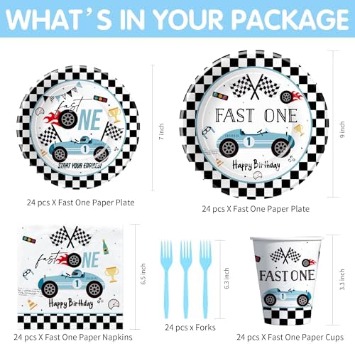 Race Car First Birthday Tableware Set for 24 Guests