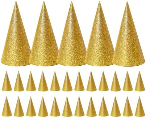 LUOZZY 24pcs Birthday Cone Hats Glitter Golden Party Headwear