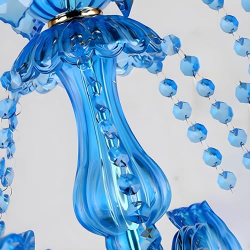 RUNNUP 6-Light Blue Crystal Chandelier for Living Room Dining Room Bedroom