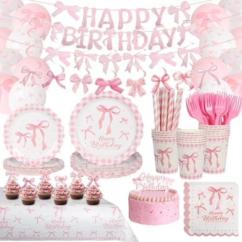 Coquette Birthday Decorations - 192Pcs Pink Bow Party Supplies