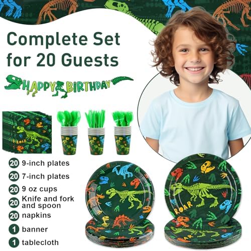 142pcs Dinosaur Birthday Decorations Set for Boys