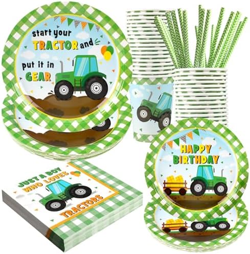 Tractor Themed Party Dinnerware Set for 24 Guests