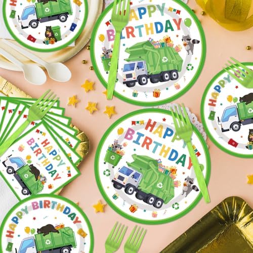 Trash Truck Themed 96PCS Party Tableware Set for 24 Guests