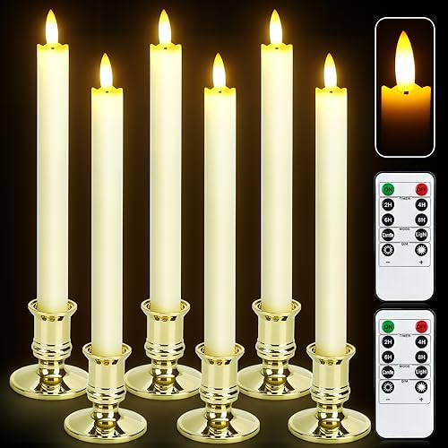 6 Pack Flameless LED Taper Candles with 2 Remotes and Holders