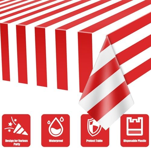 Carnival Theme Red and White Striped Tablecloths 87x51 4pcs