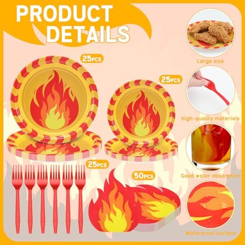 Fire Party Supplies Set 125 Pcs Tableware Decor