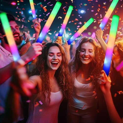 12 Pcs LED Foam Glow Sticks with 3 Modes