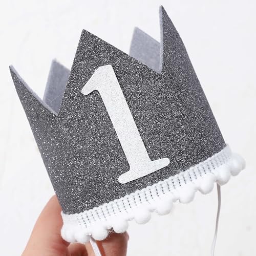 1st Birthday Crown - Glitter Birthday Hat for Kids