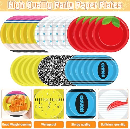 Welcome Back to School 96 PCS Paper Plates Napkins Forks Set