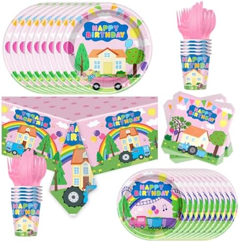 81Pcs Pink Pig Party Tableware Set
