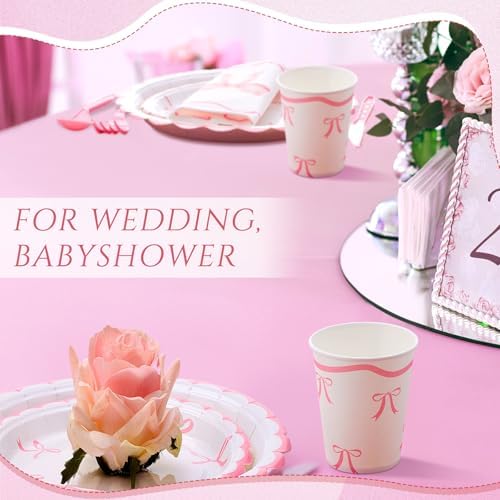 192 Pcs Pink Bow Party Tableware for 24 Guests