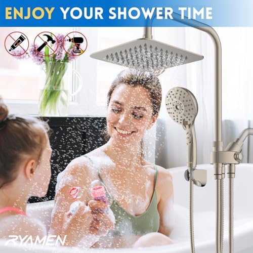 8 Dual Shower Head Combo with 6 Spray Settings and Adjustable Height