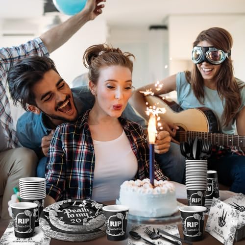 Hushee 324 Pcs Death to My 20s Black Tableware Set