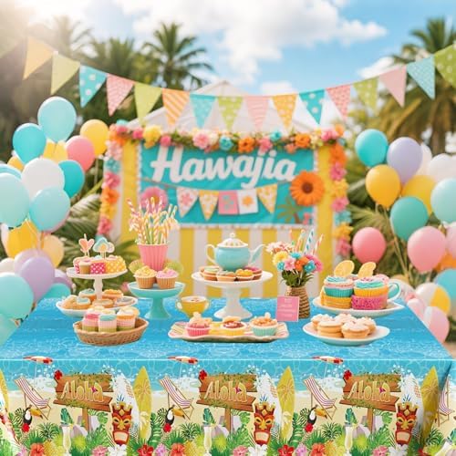 3Pcs Summer Beach Plastic Tablecloths with Hawaiian Design