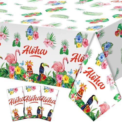 3 Pack Hawaiian Luau Tablecloths for Summer Parties