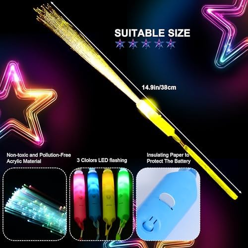 48 Pcs LED Fiber Optic Glow Wand for Party