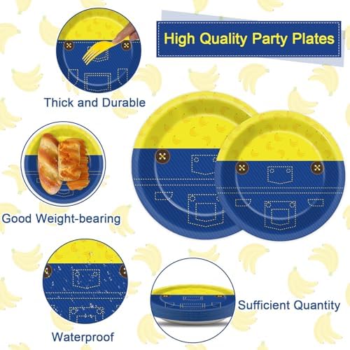 200Pcs Yellow Cartoon Party Plates Napkins Set for 50 Guests