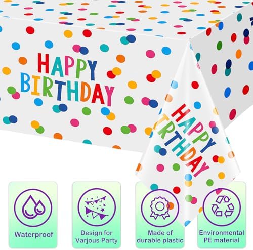 3 Piece Colorful Polka Dot Birthday Tablecloths 54x108 Inches Waterproof
