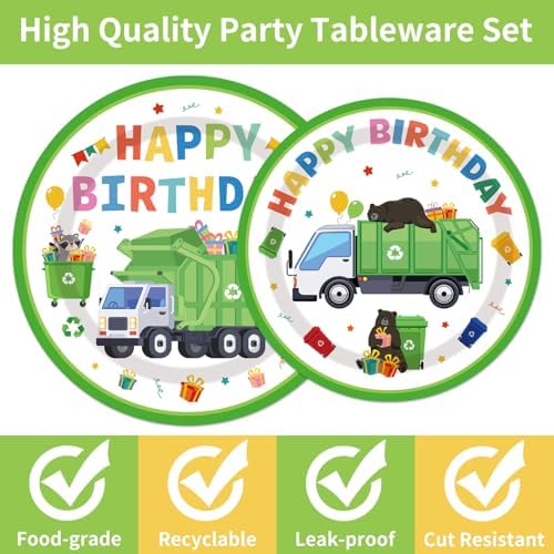 Trash Truck Themed 96PCS Party Tableware Set for 24 Guests