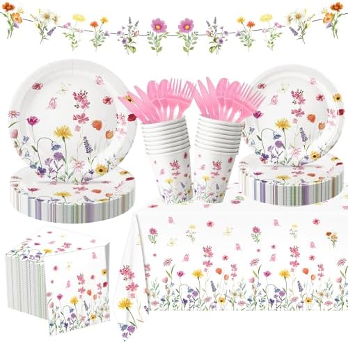 Wildflower Themed Party Supplies Set for 24 Guests