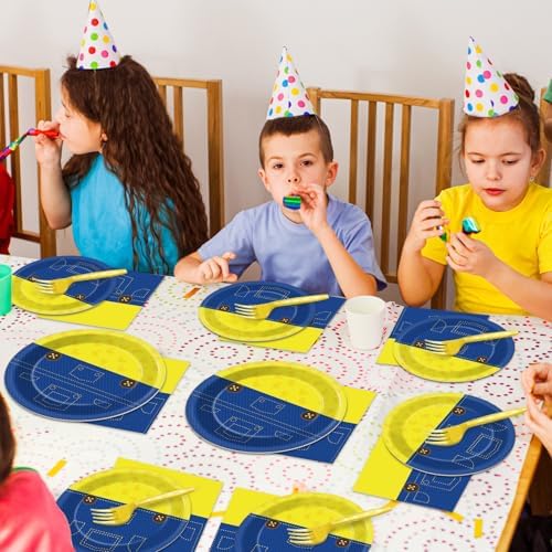 200Pcs Yellow Cartoon Party Plates Napkins Set for 50 Guests