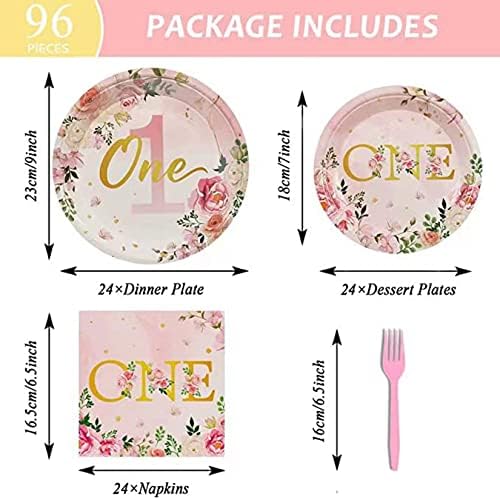 96PCS First Birthday Tableware Set for 24 Guests