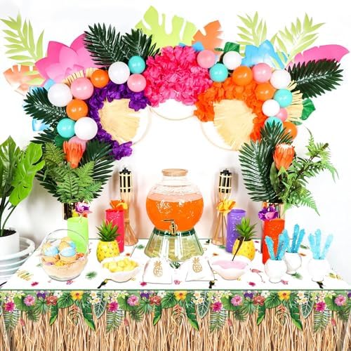 8 Pack Hawaiian Luau Grass Tablecloths for Party