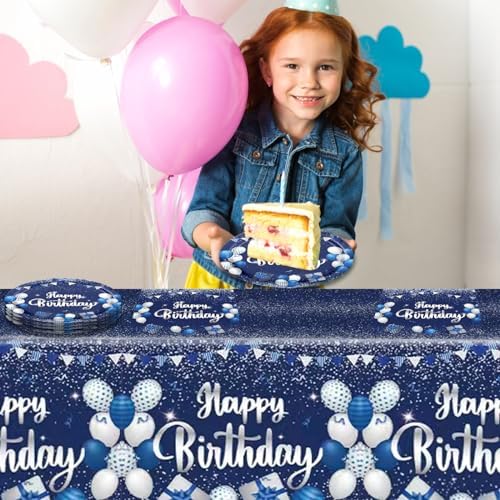 Navy Blue Party Plates Napkins Tableware Set for Birthday