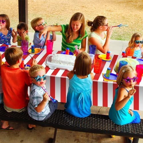 Carnival Theme Red and White Striped Tablecloths 87x51 4pcs