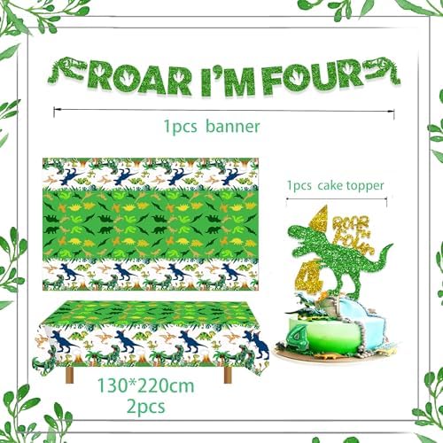 Dinosaur 4th Birthday Tableware Set for 4 Year Old Boy