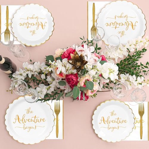 100Pcs The Adventure Begins Paper Plates Napkins Set