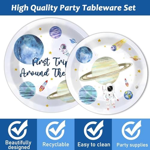 ZOIIWA 200 Pcs Space Themed Birthday Tableware Set for 50 Guests