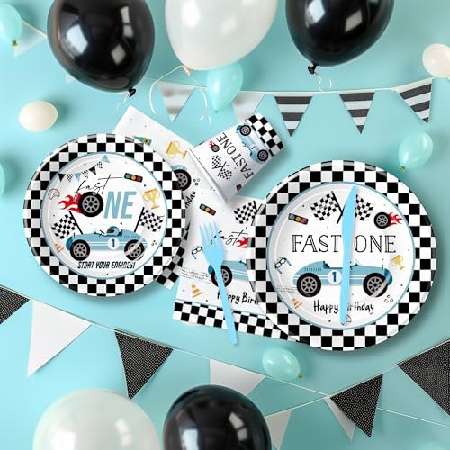 Race Car First Birthday Tableware Set for 24 Guests