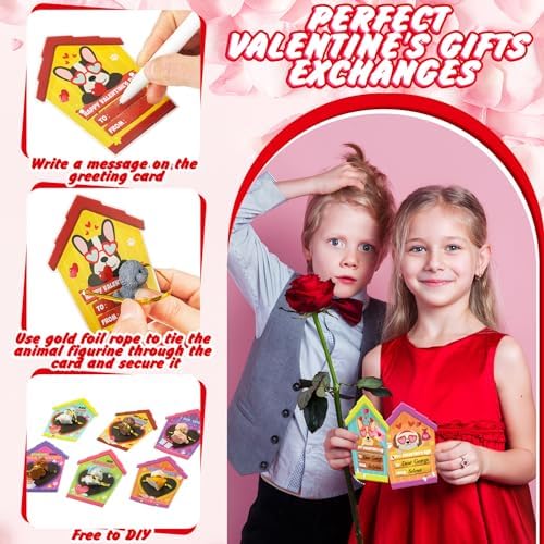 Zhanmai 48 Pcs Dog Valentines Day Gift Set with Figurines and Cards