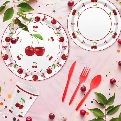 MEHOFOND 168Pcs Cherry Birthday Party Supplies Set