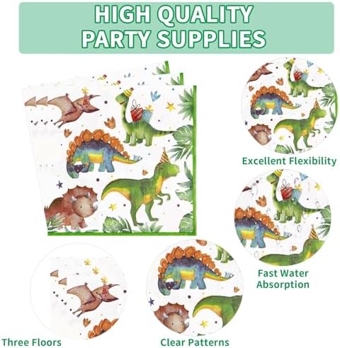 Grencian Dinosaur 1st Birthday Party Plates Set for 24 Guests