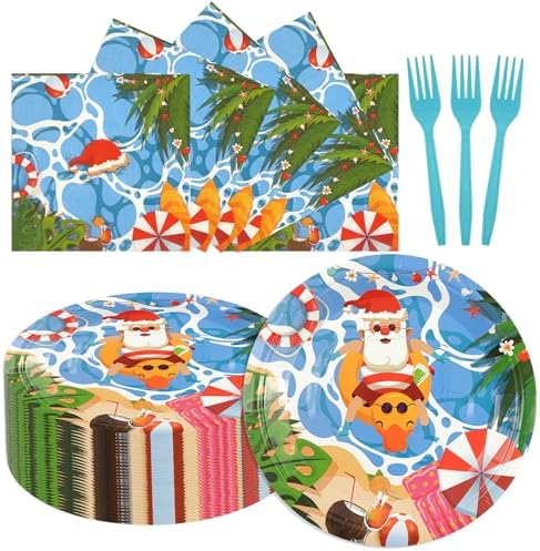 75PCS Summer Christmas Party Plates and Napkins Set for Pool Luau Parties
