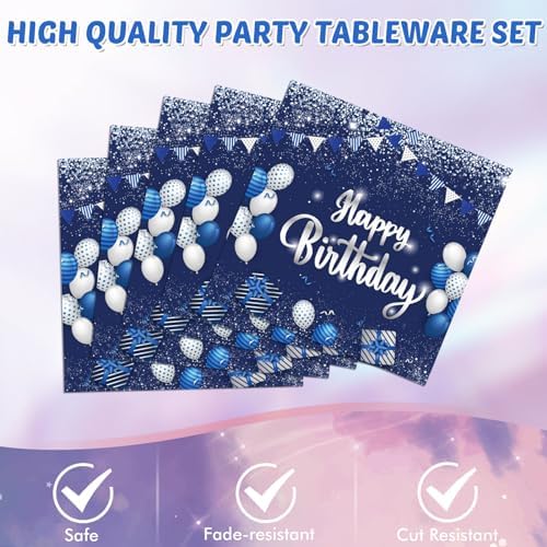 Navy Blue Party Plates Napkins Tableware Set for Birthday