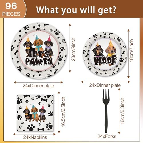 96PCS Dog Themed Disposable Tableware Set for 24 Guests