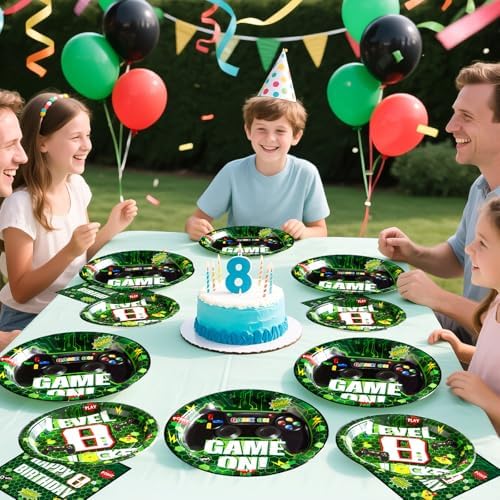Grencian 96 Pcs Game Party Plates for 8th Birthday