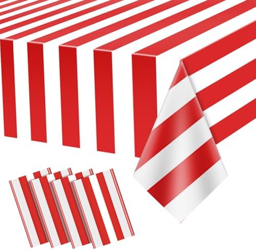 Carnival Theme Red and White Striped Tablecloths 87x51 4pcs